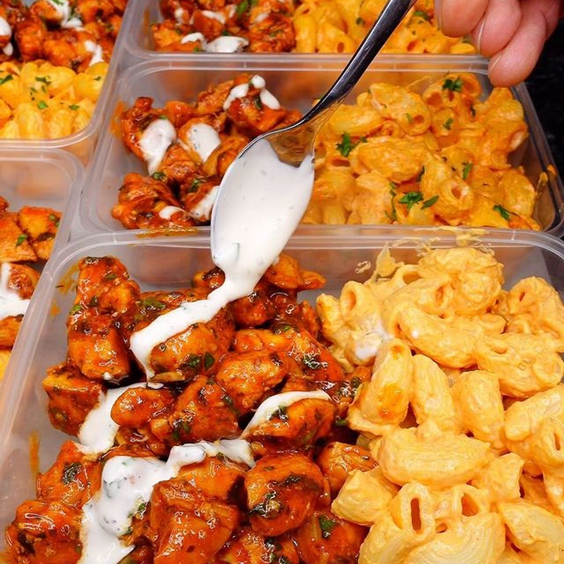 HIGH PROTEIN MEAL PREP BUFFALO RANCH 🍗 MAC N CHEESE🧀 (370 Cals, 