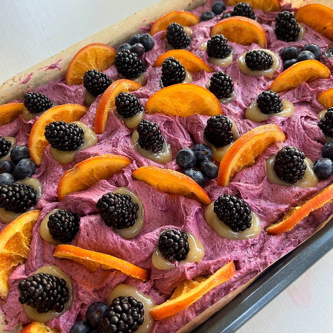 Lemon Poppy Berry Sheet Cake