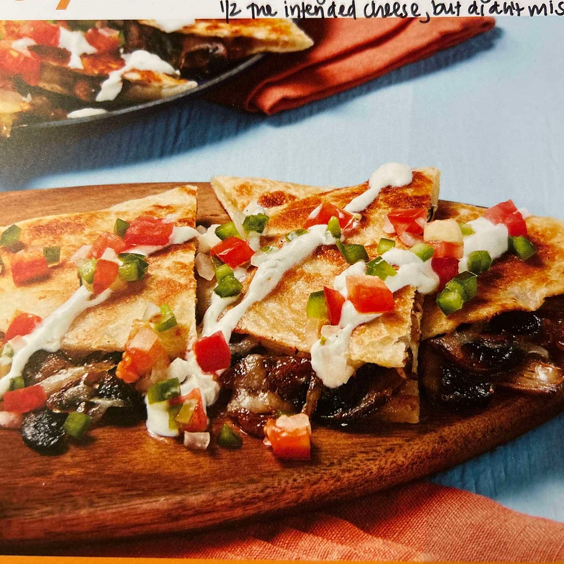 Pepper jack shroom quesadillas