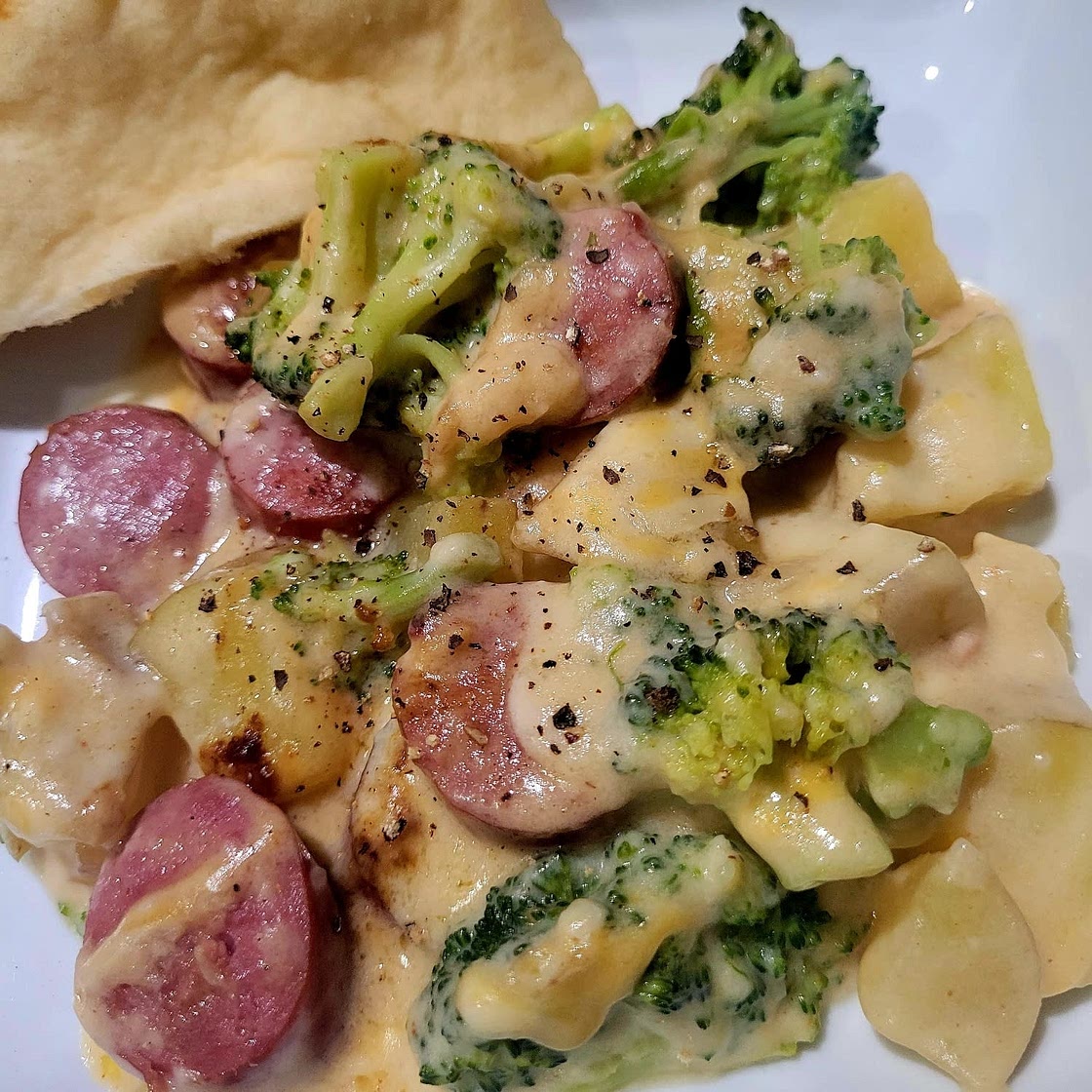 CHEESY POTATO & SMOKED SAUSAGE CASSEROLE