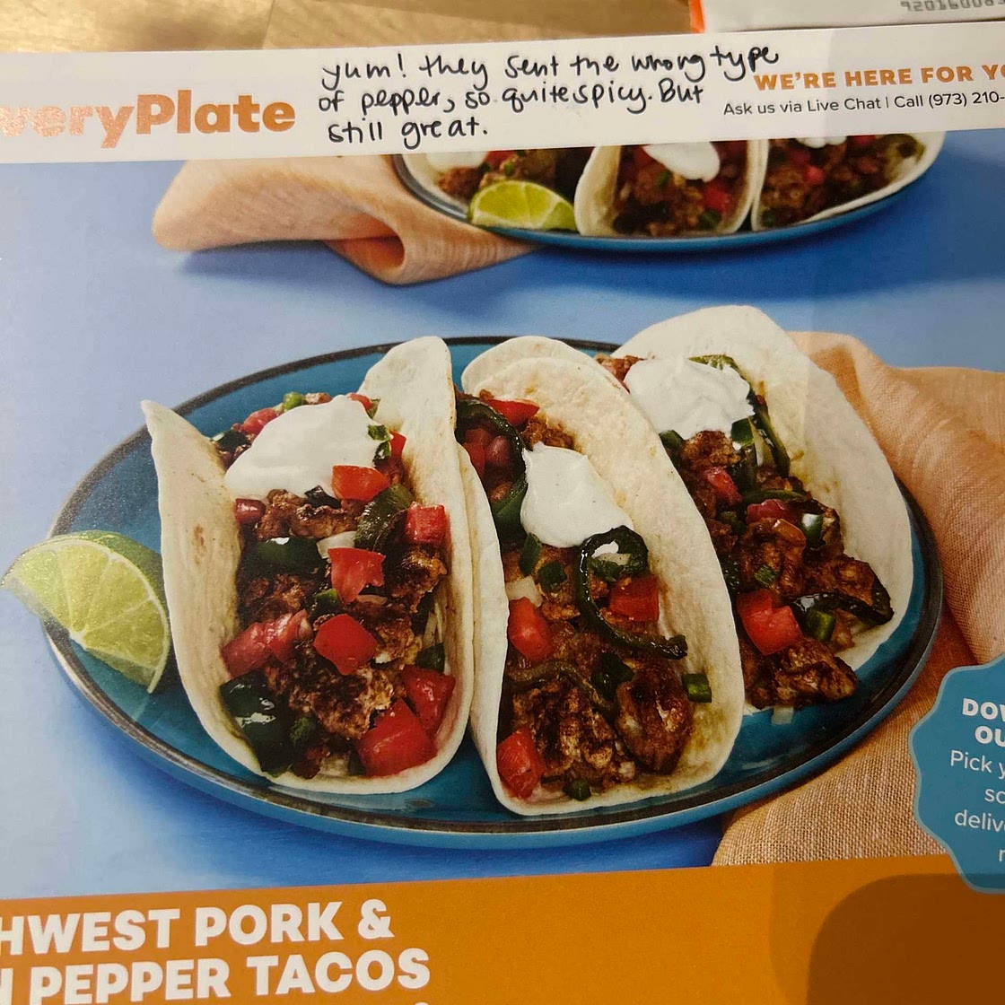 Southwest pork and green pepper tacos
