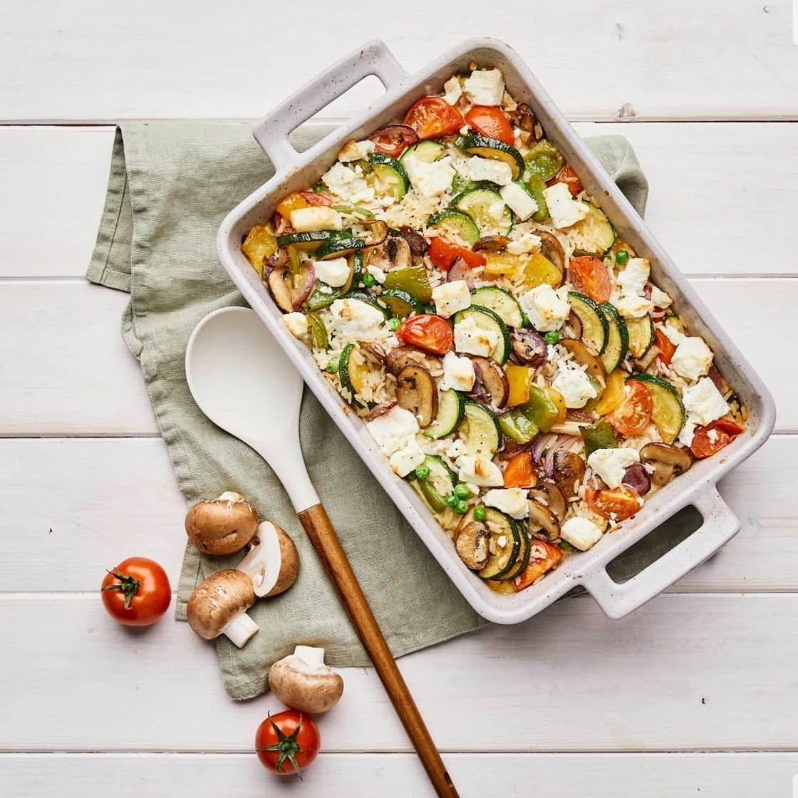 Gemüsereis mit Feta aus dem Ofen