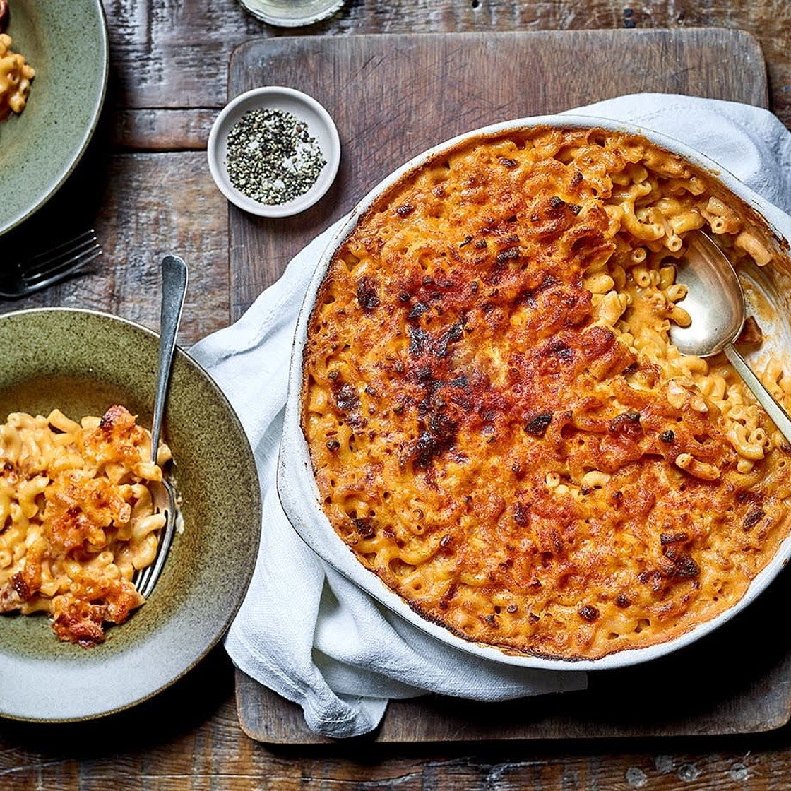 Macaroni cheese chorizo bake recipe