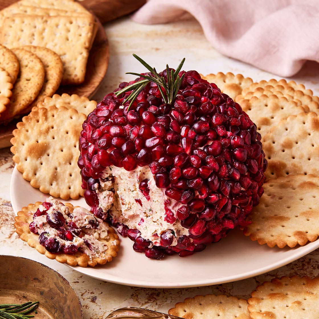 Easy Pomegranate White Cheddar Cheeseball