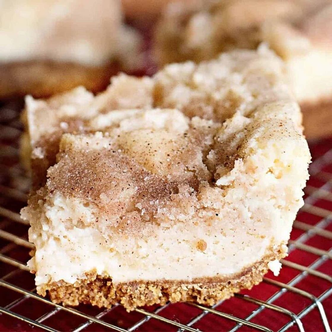 Keto Cheesecake Bars- Snickerdoodle Style!