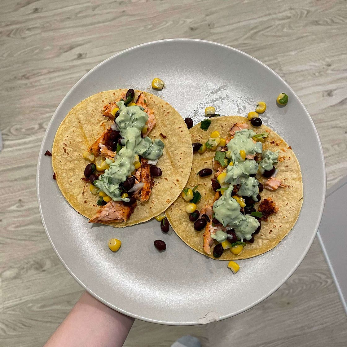 Blackened Salmon Tacos with Avocado Sauce