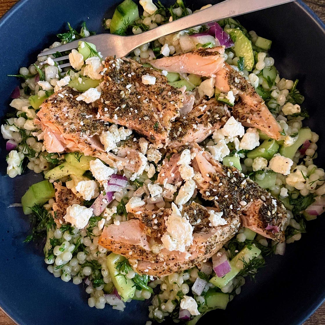 Salmon Couscous Salad with Feta Dressing