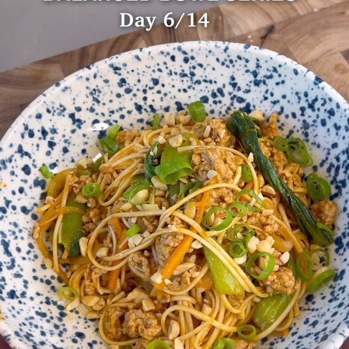 Spicy pork noodle bowl