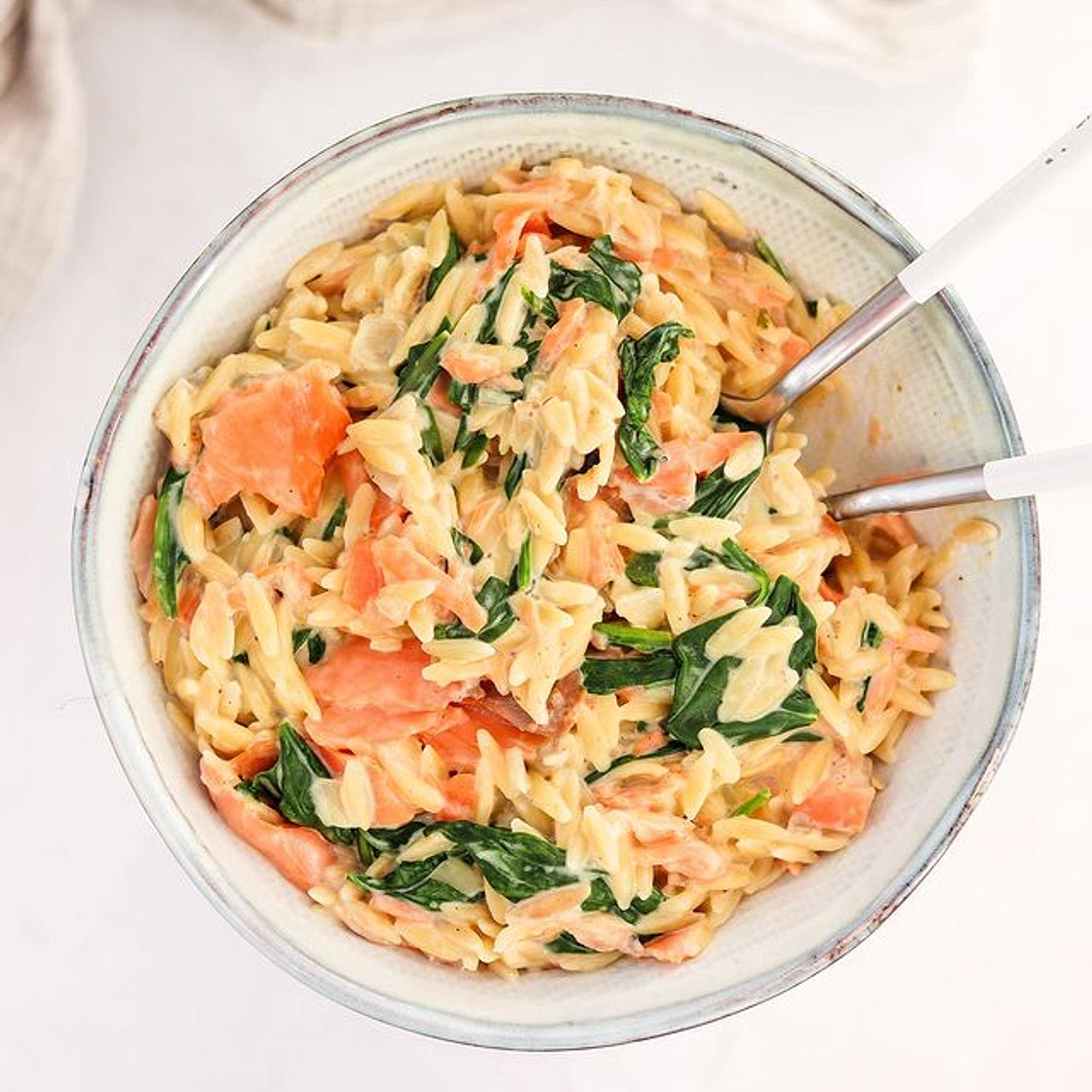 Orzo aux épinards, boursin et saumon fumé