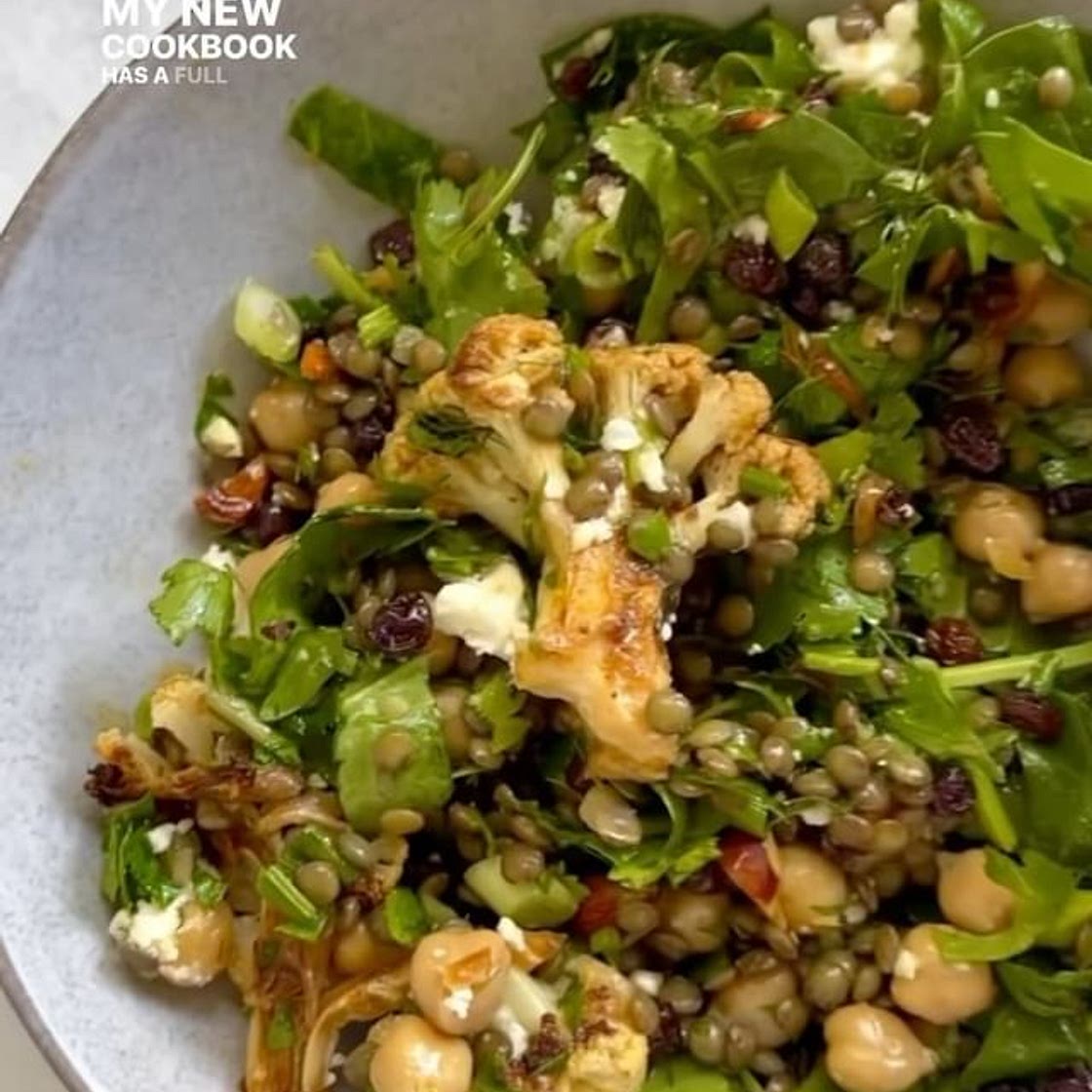 Cauliflower, chickpea, and current salad