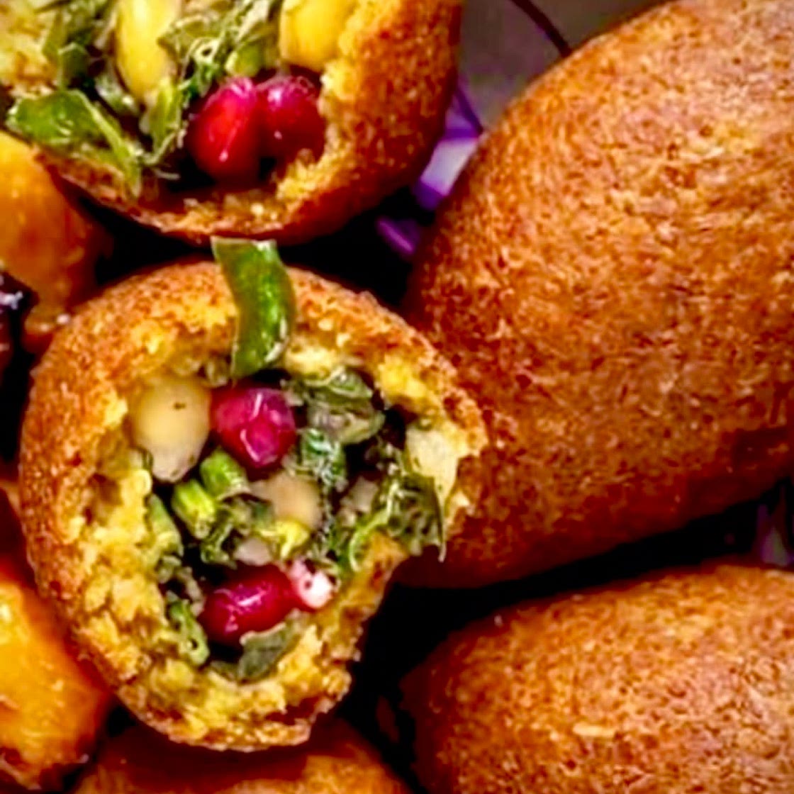 Vegan Potato Kibbeh Stuffed with Chickpeas & Spinach