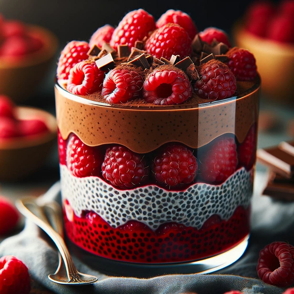 Pudding de chia framboise chocolat