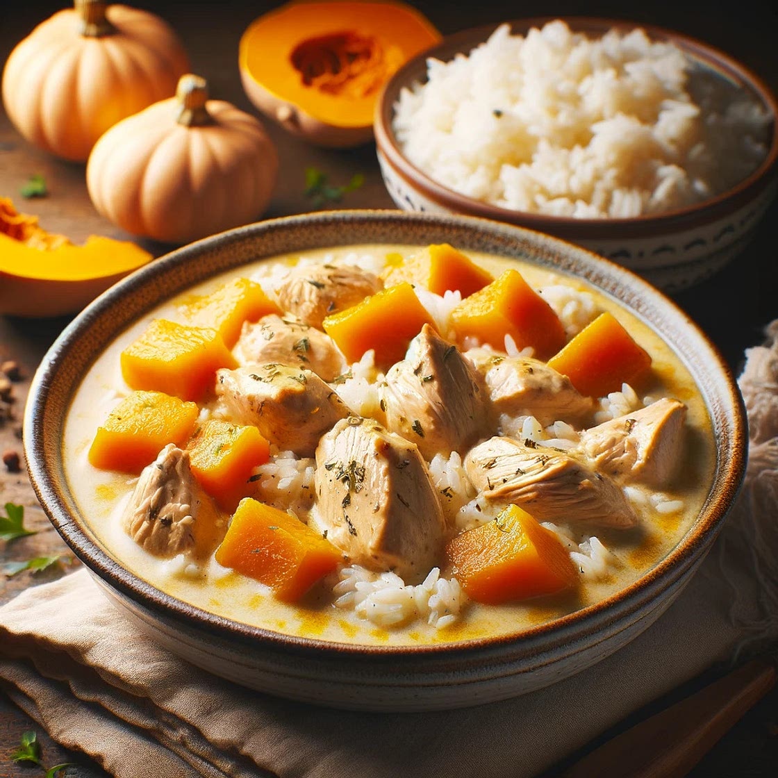 Poulet façon blanquette et potimarron
