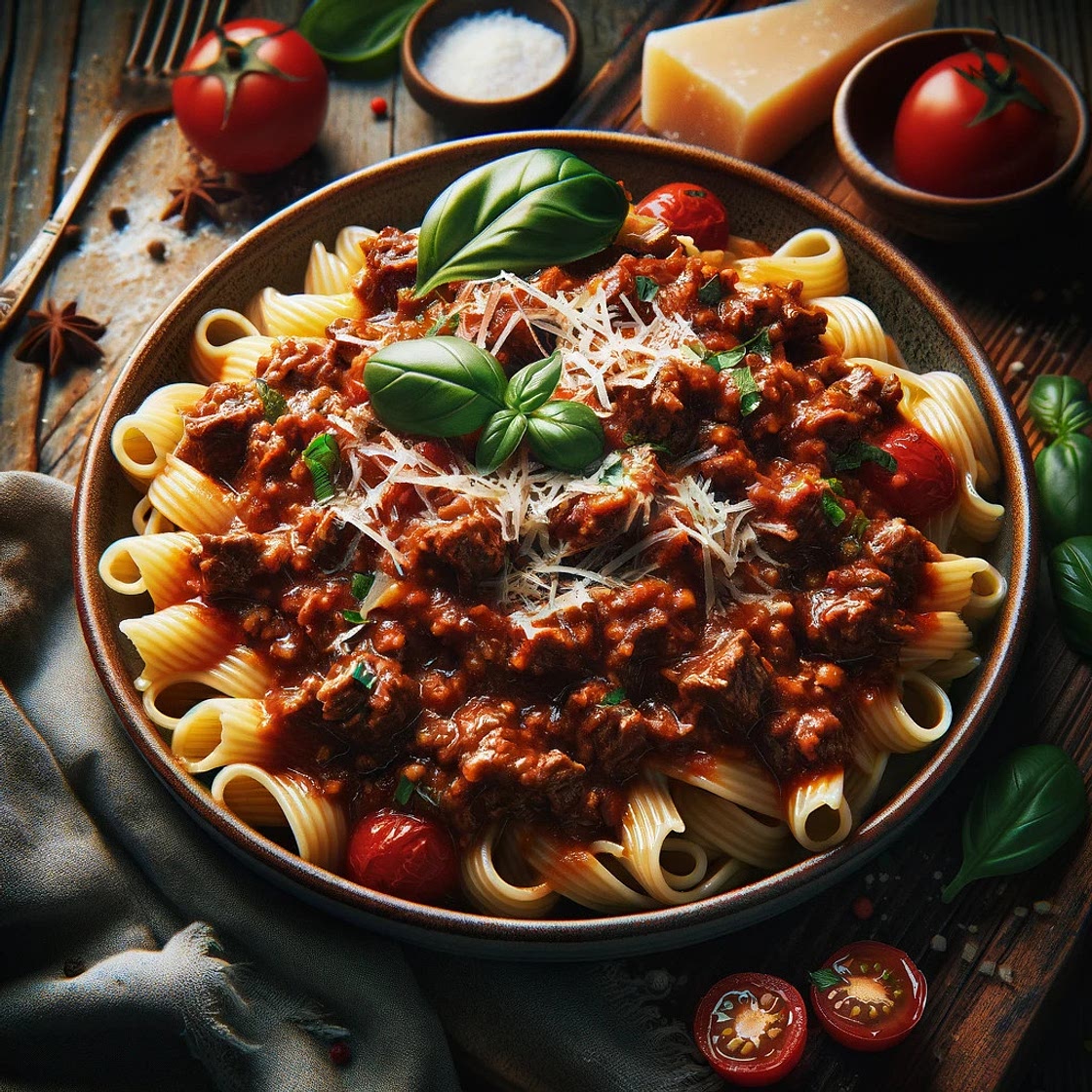 Pâtes bolognaises au paleron de boeuf