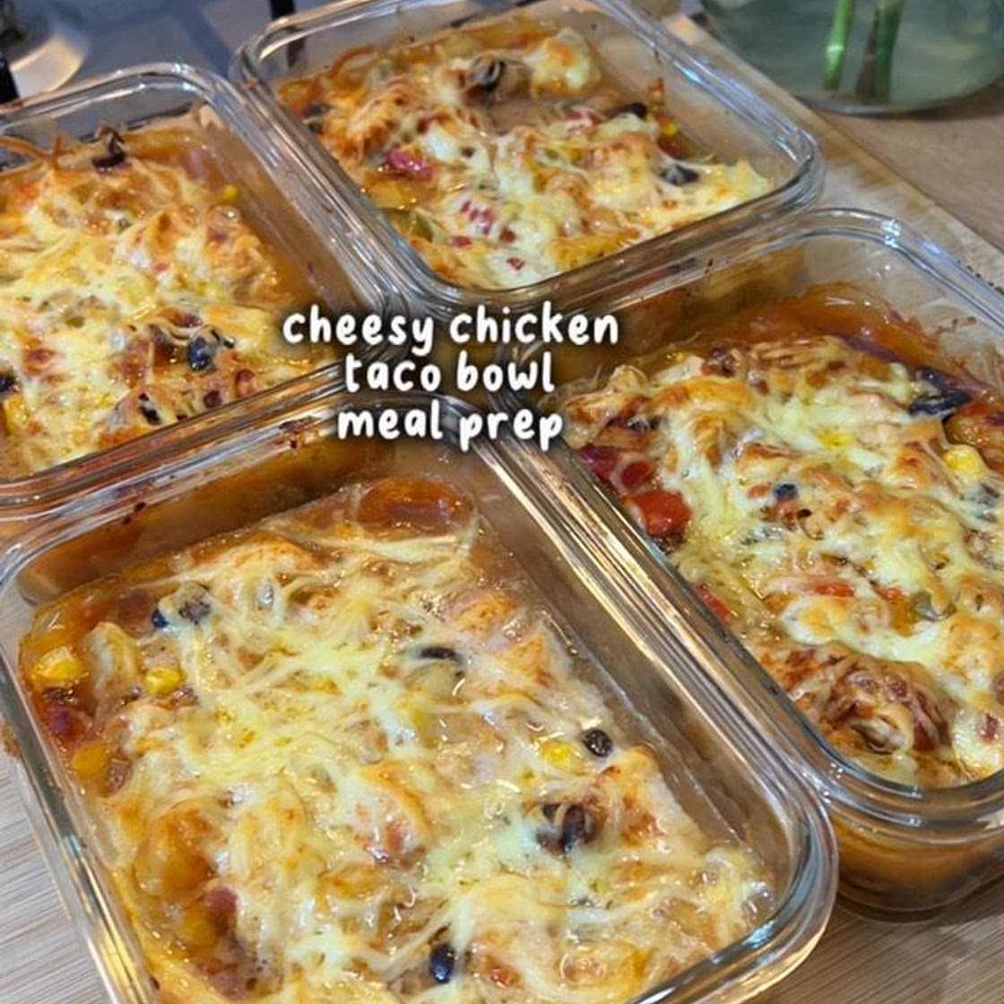 MEAL PREP CHEESY CHICKEN TACO BOWLS