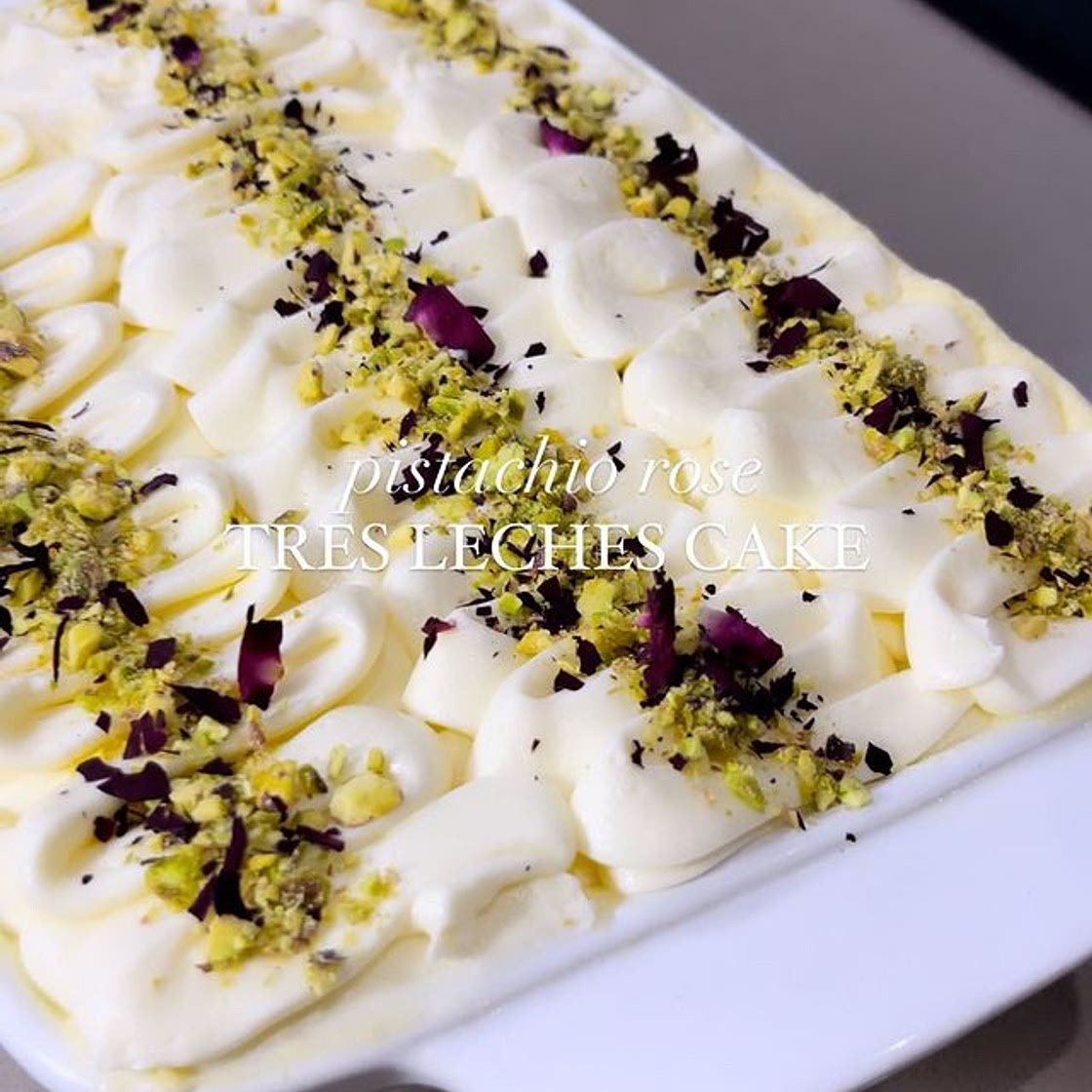 Pistachio Rose Tres Leche Cake