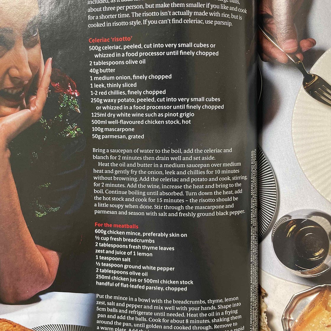 Chicken, thyme & lemon meatballs w parsnip risotto