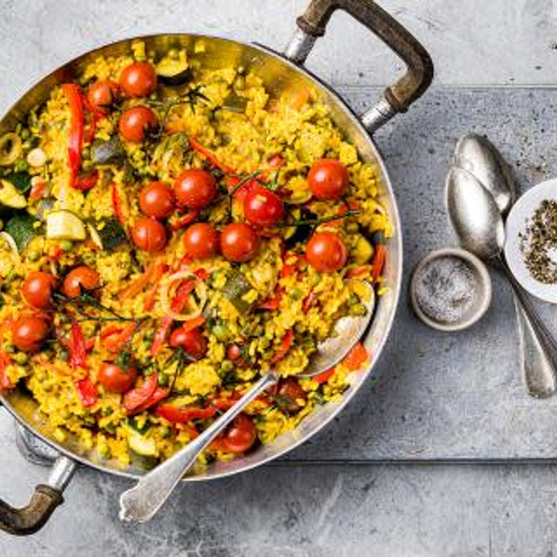 Paella poivrons et tomates séchées