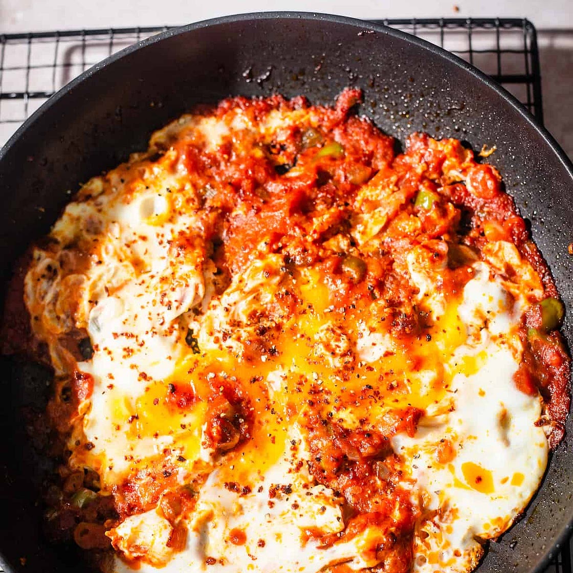 Menemen with Beyaz Peynir or Feta - Turkish Scrambled Eggs