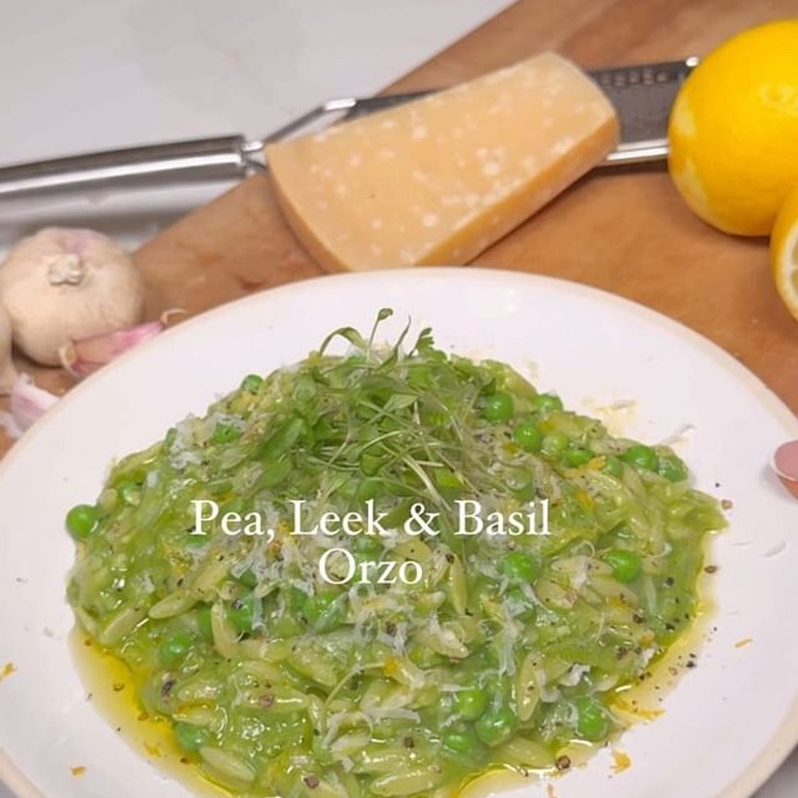 Pea, Leek and Basil Orzo. This is a perfect midweek supper recip
