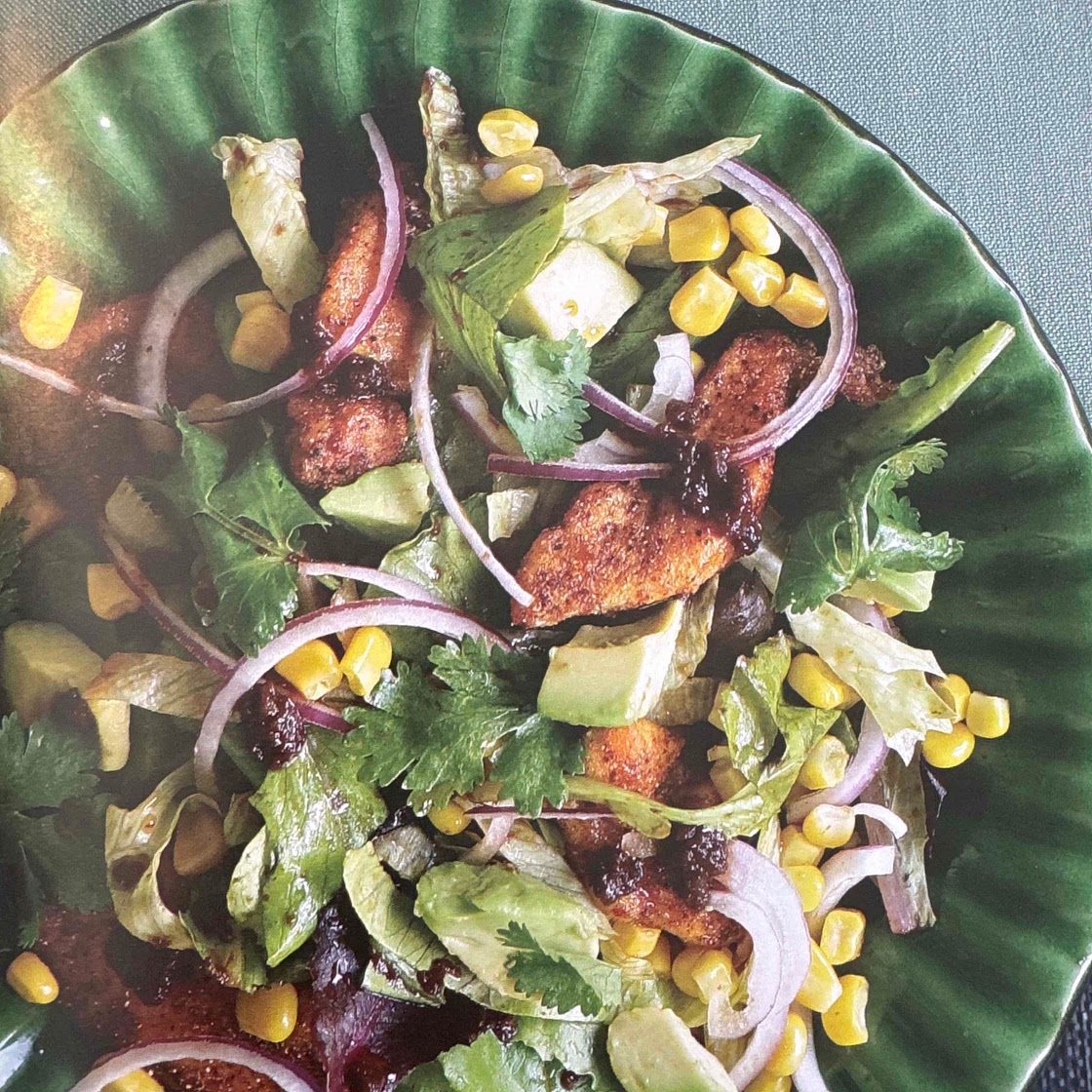 Baby Romaine Salad with Spicy chicken and warm chipotle vina 