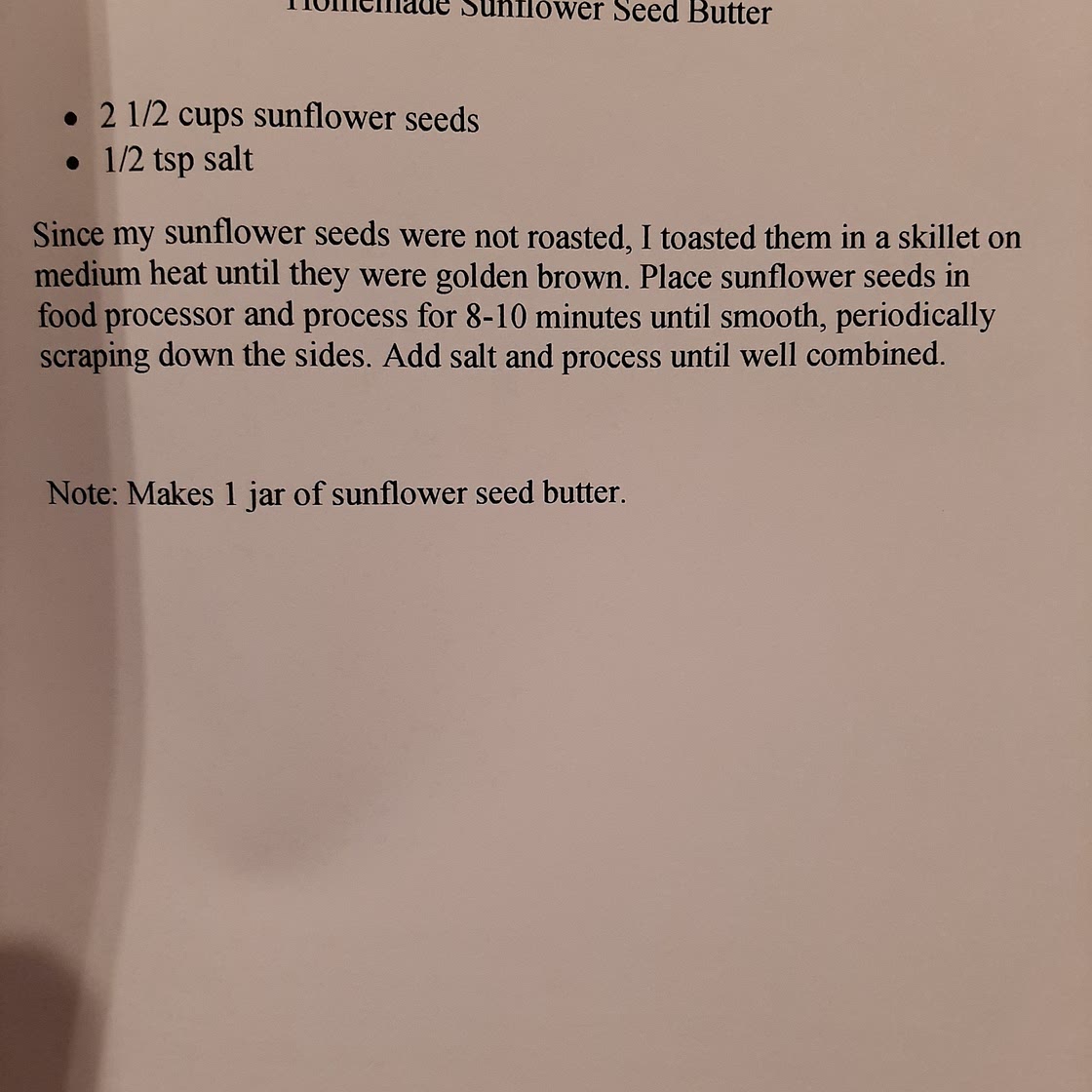 Homemade Sunflower Seed Butter
