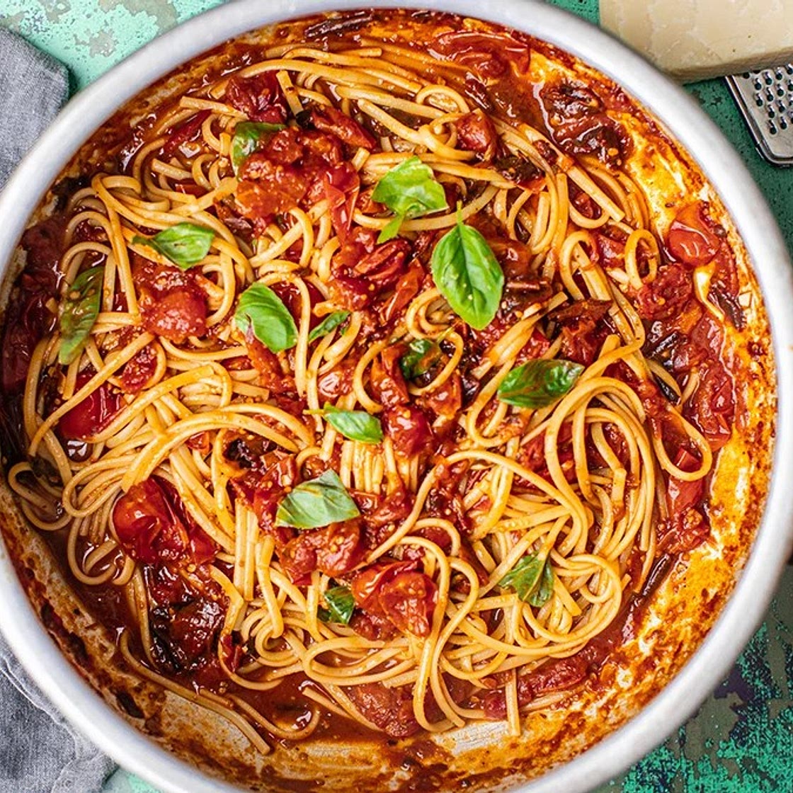 Spiced cherry tomato fettuccine