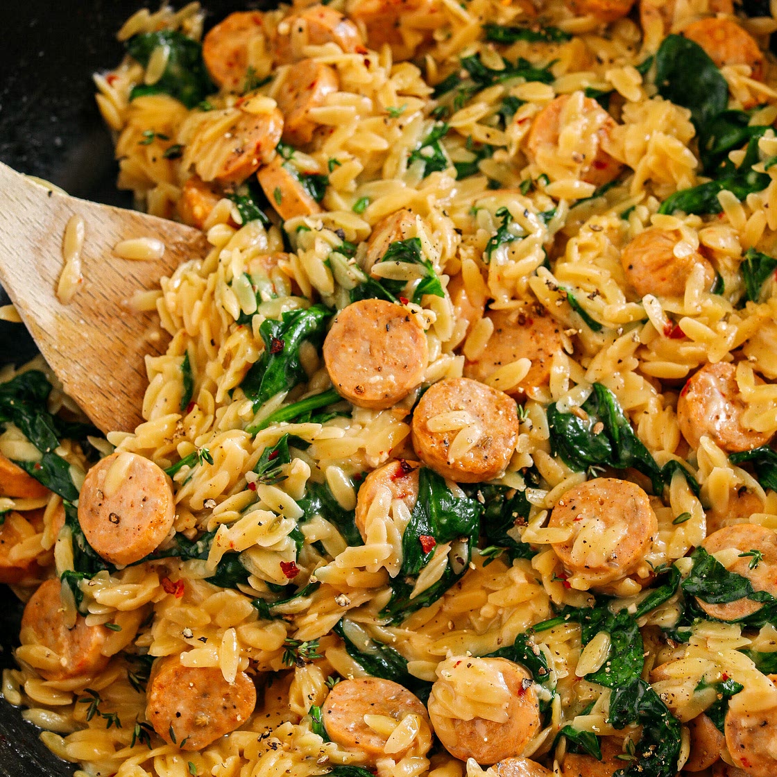 Creamy One-Pan Chicken Sausage Orzo