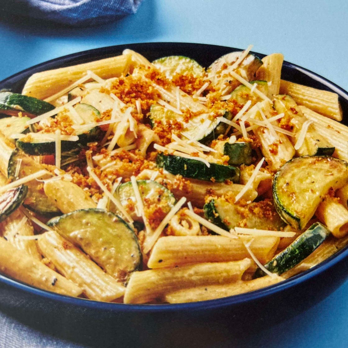 Creamy zucchini penne with garlicky panko