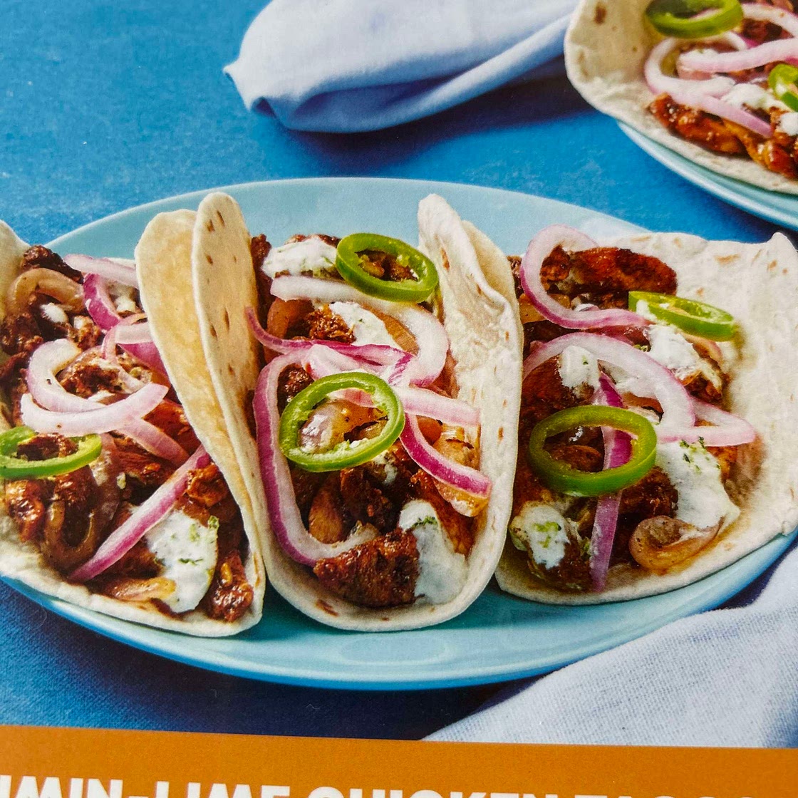 Saucy cumin-lime chicken tacos 