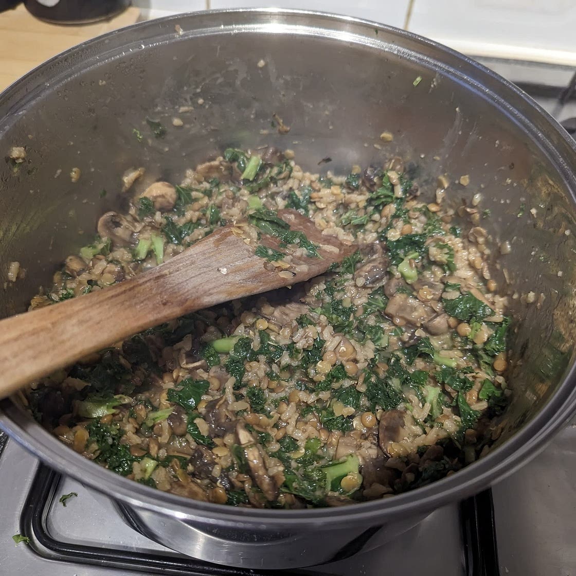 vegan high protein mushroom lentil risotto