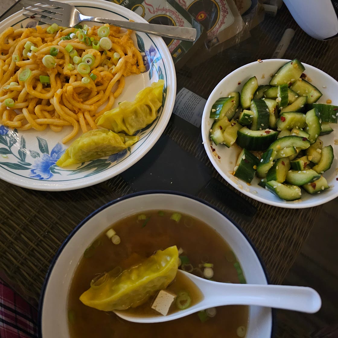 Udon noodles and miso gyoza