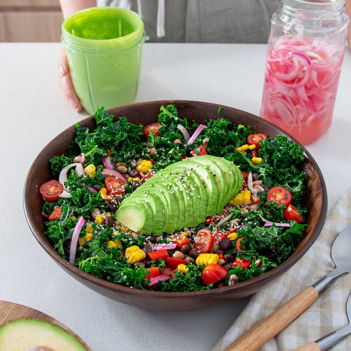 2-Bean Avocado Salad with Jalapenos, Cilantro Dressing