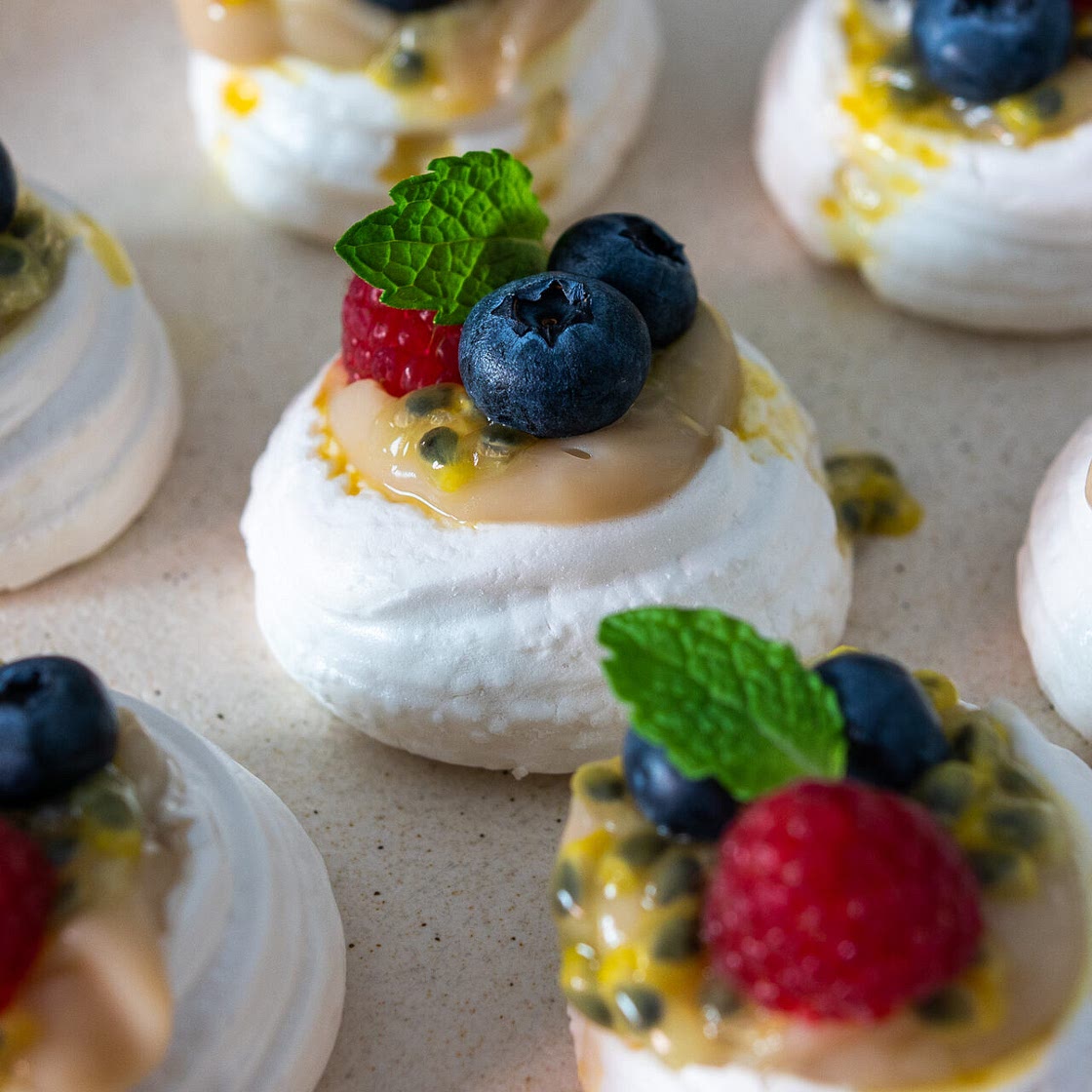Mini Pavlovas with Vanilla Custard