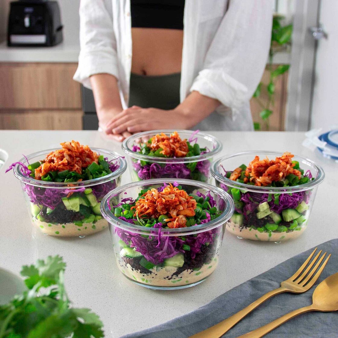 Forbidden Rice & Kimchi Salad with Ginger Almond Dressing (Meal Prep)