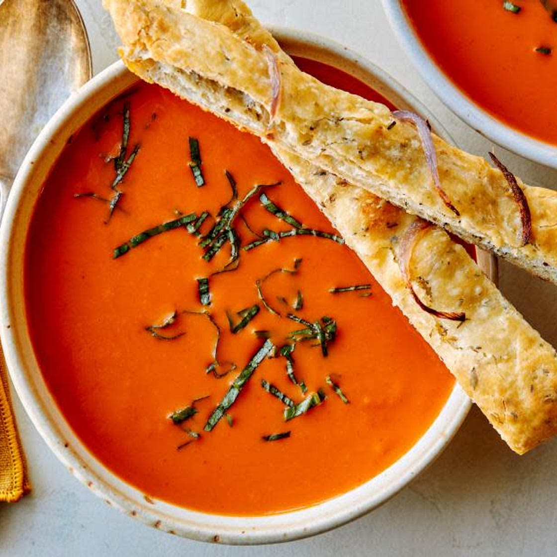 Soup Tomato Roasted with Herbed Flatbread FAVORITE