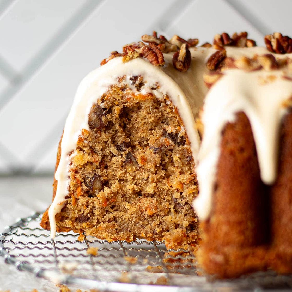 Carrot Pound Cake Recipe with Brown Butter Cream Cheese Glaze