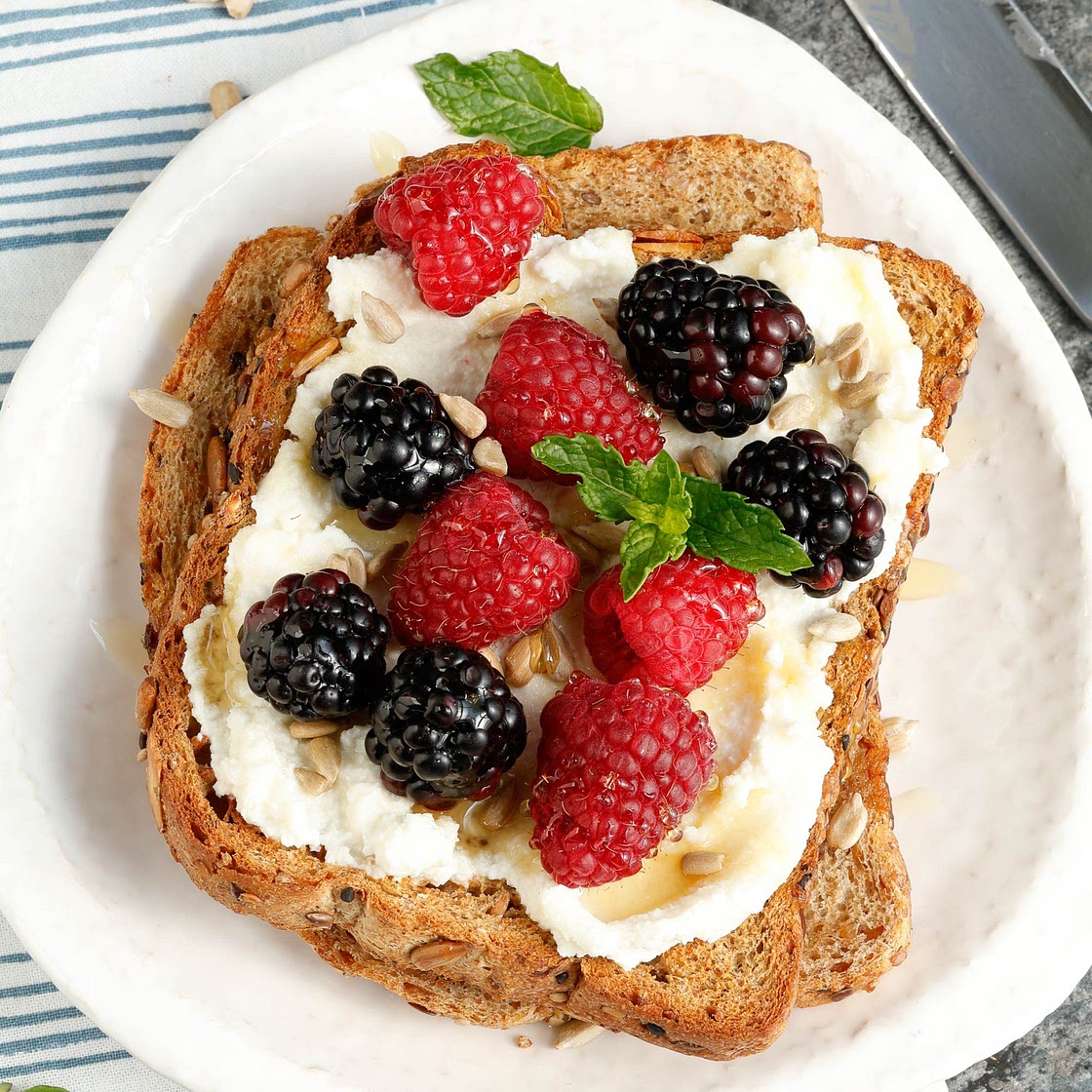 Blackberry Raspberry Ricotta Toast