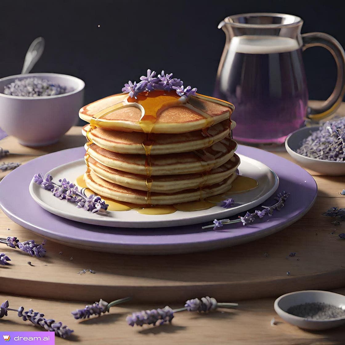 Vanilla pancakes with lavender maple syrup