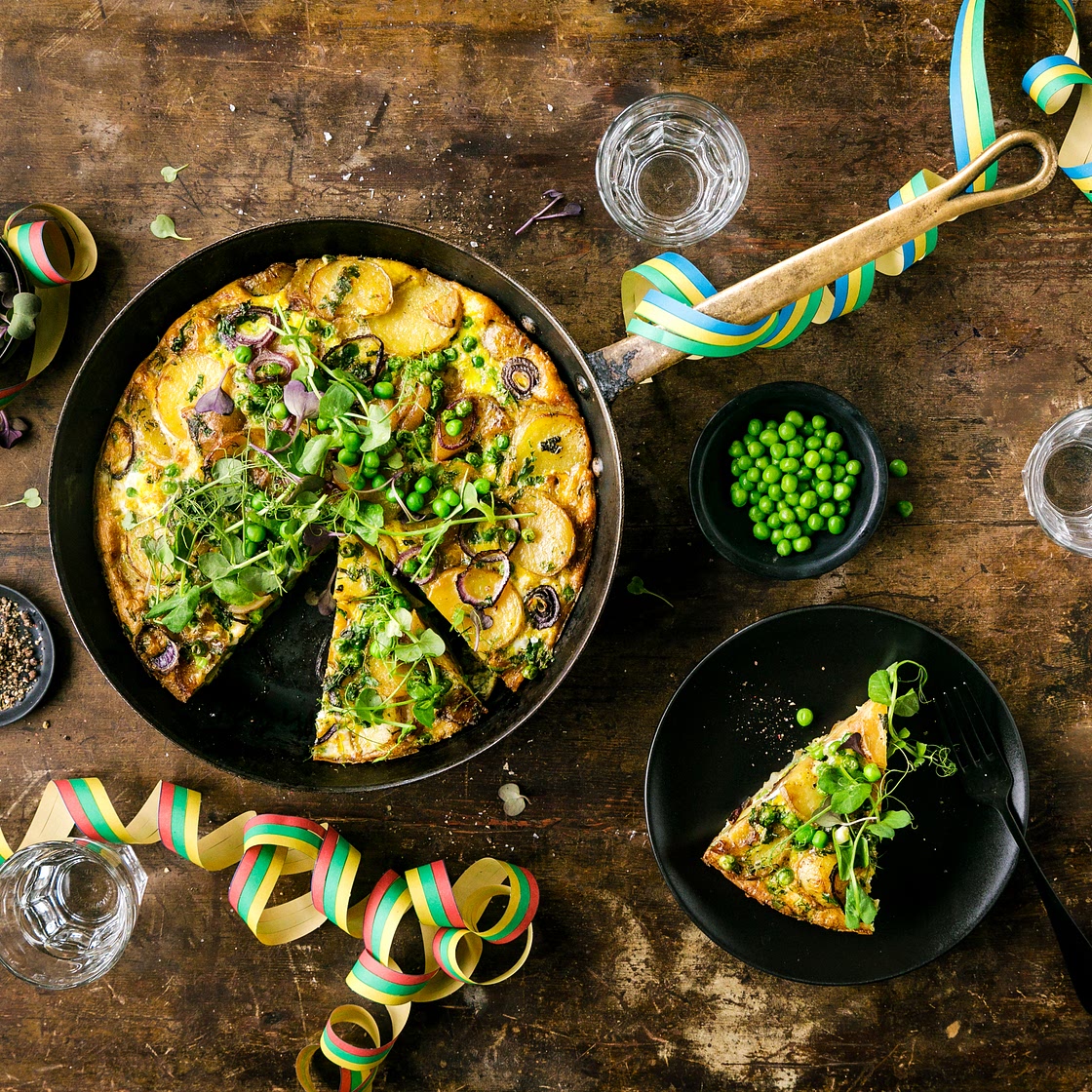 Tortilla mit Kräutern und Erbsen