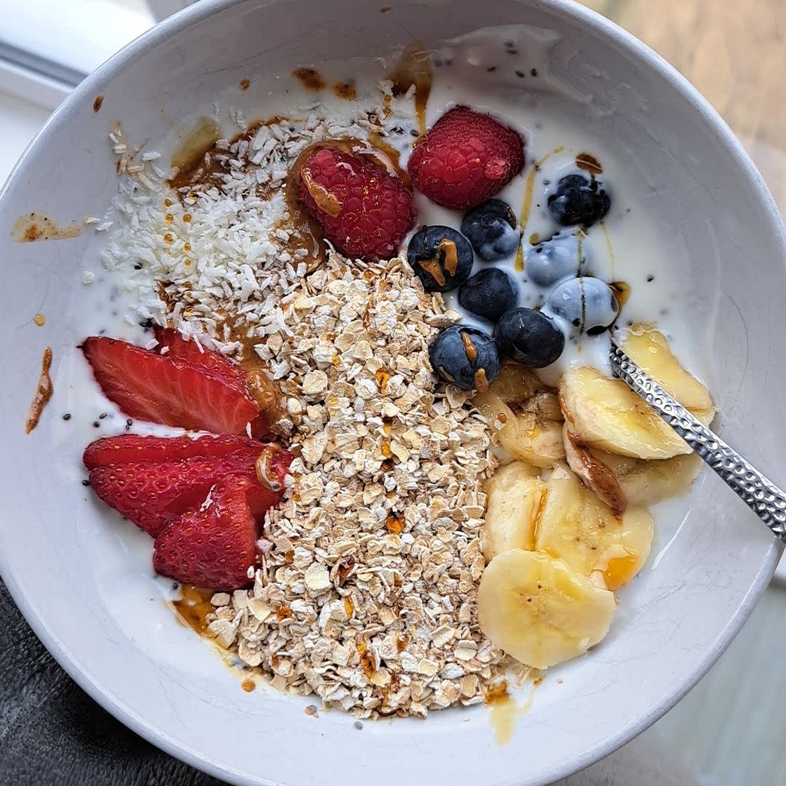 Gut healthy chia seed and oat yogurt bowl