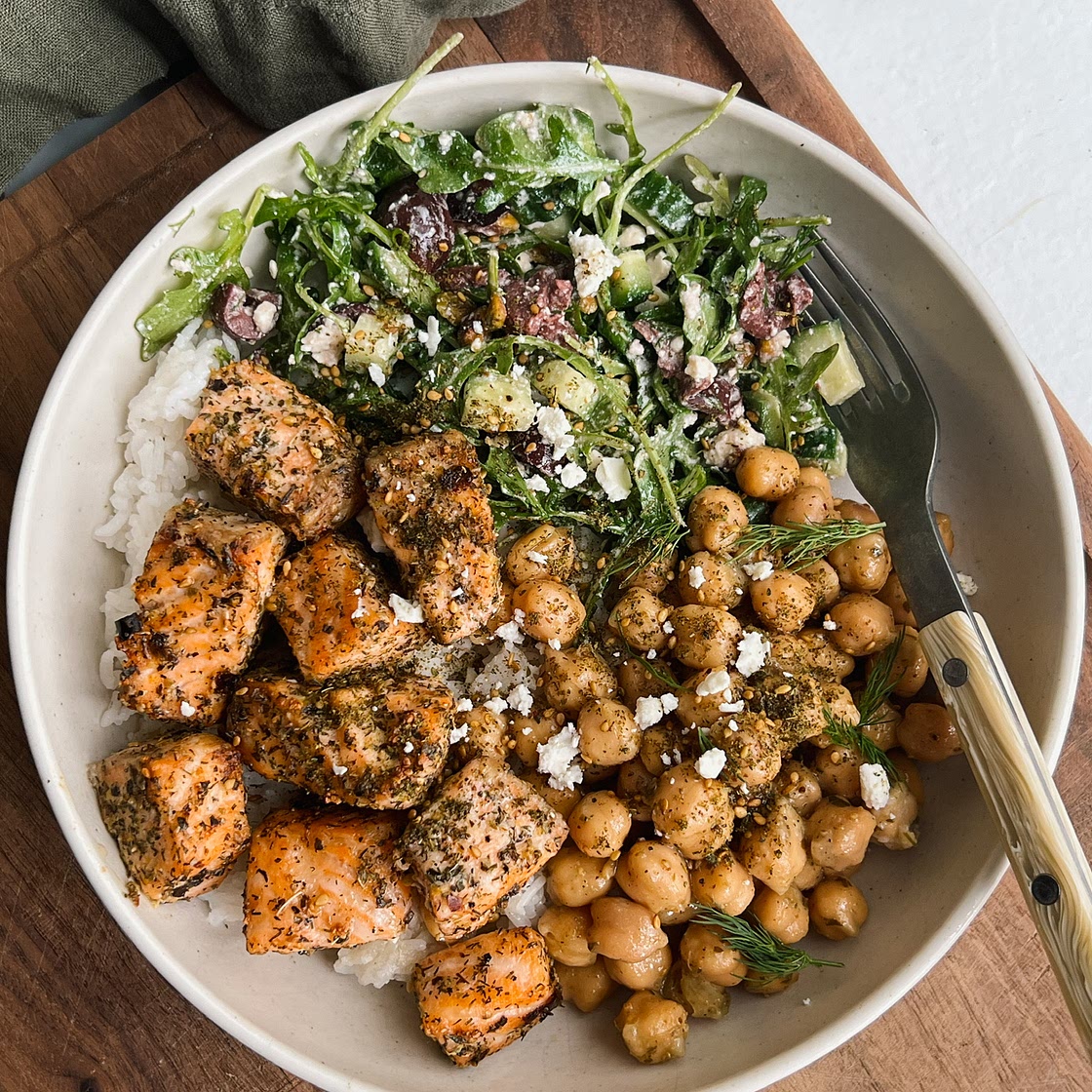 Mediterranean-Inspired Salmon Bite Bowls