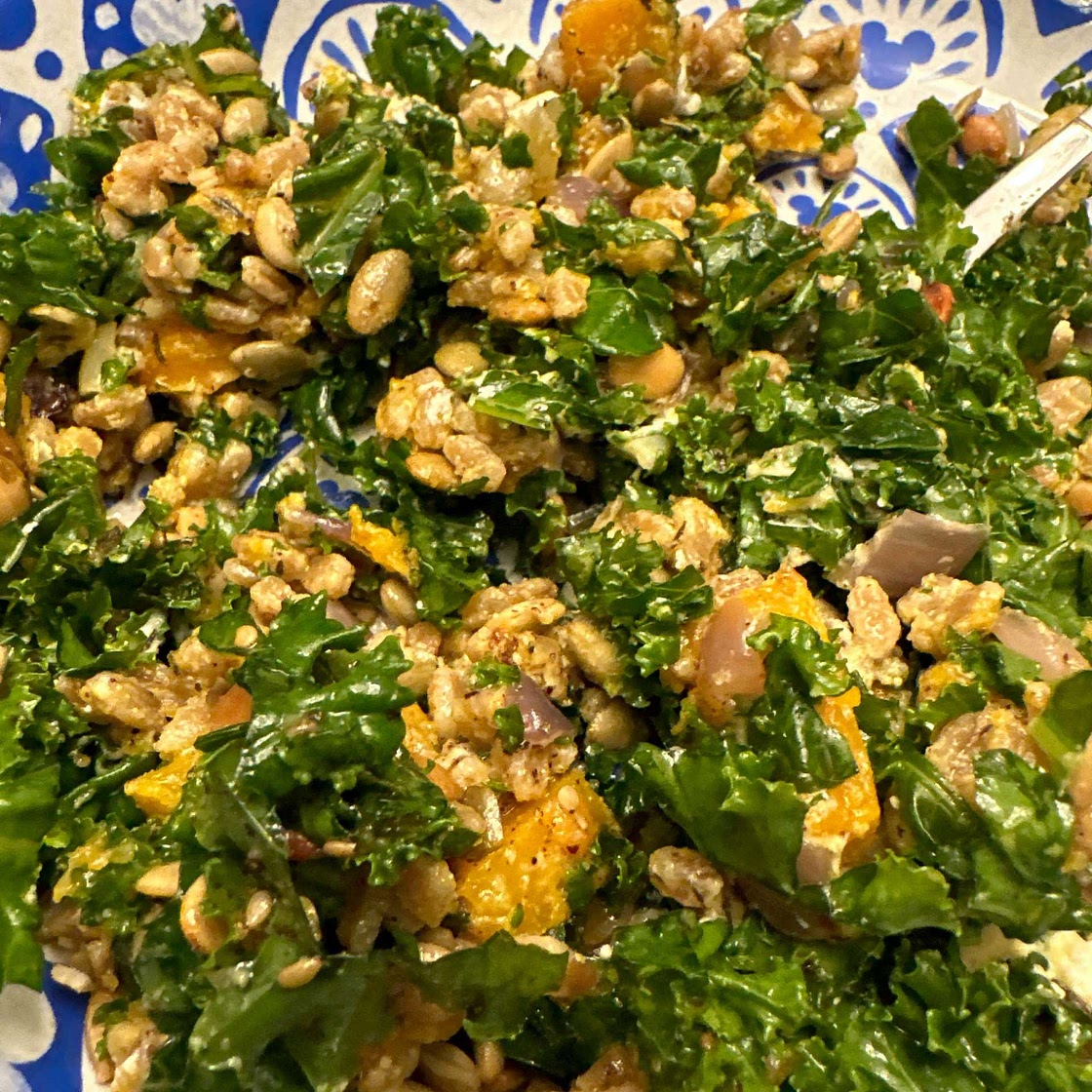 Butternut Squash Salad with Farro, Kale, and Creamy Goat Cheese