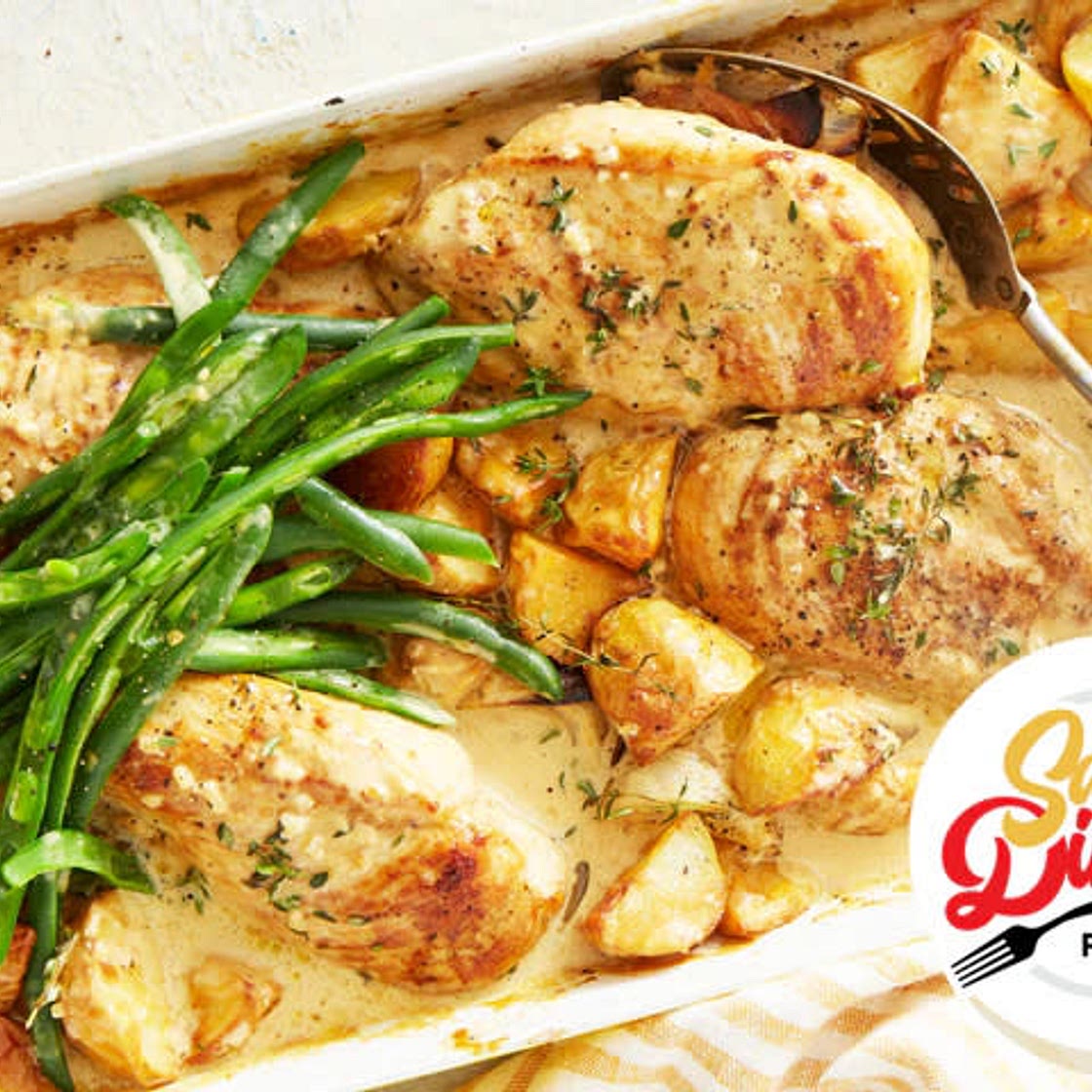 Creamy French chicken tray bake