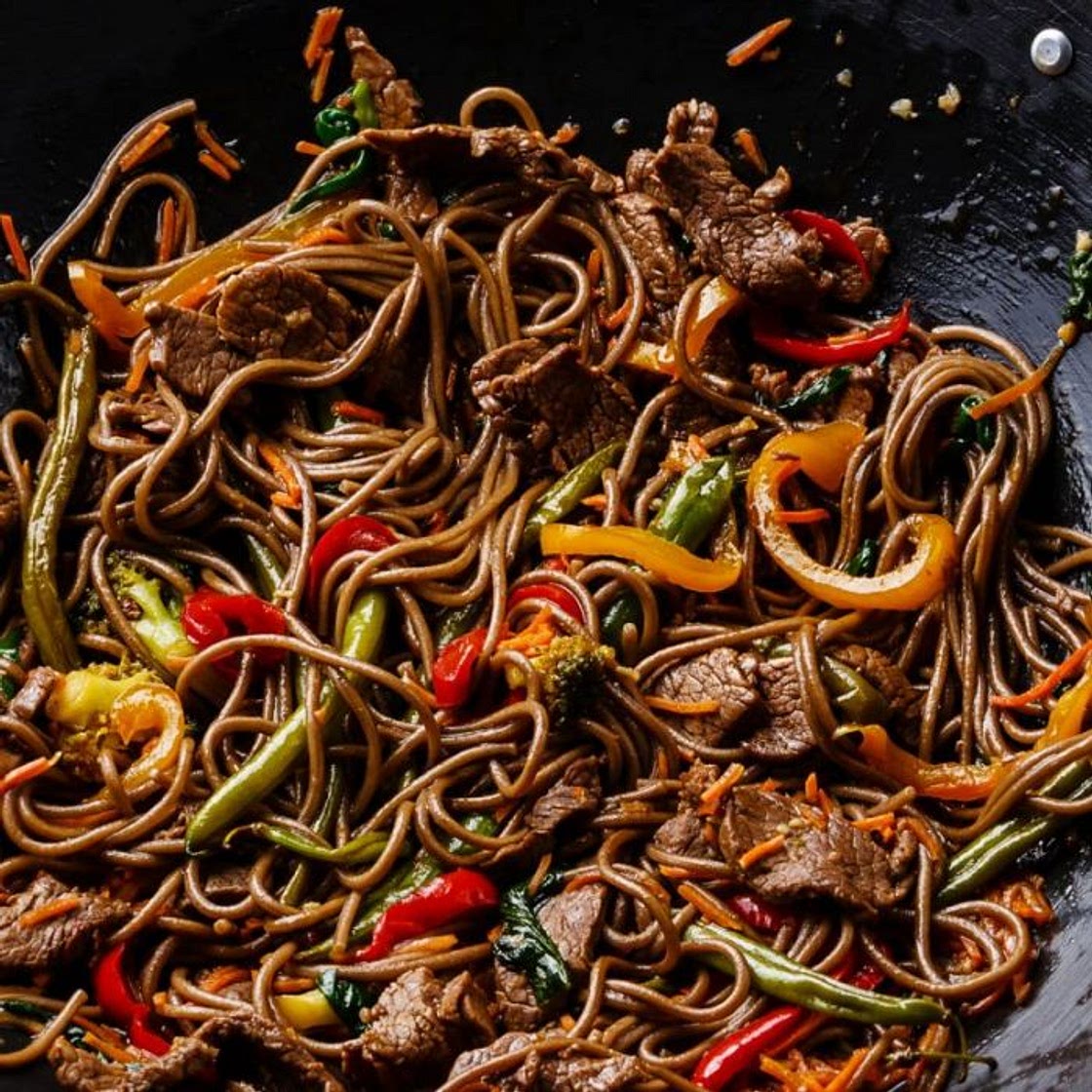 Black Bean Beef and Noodle Stir Fry