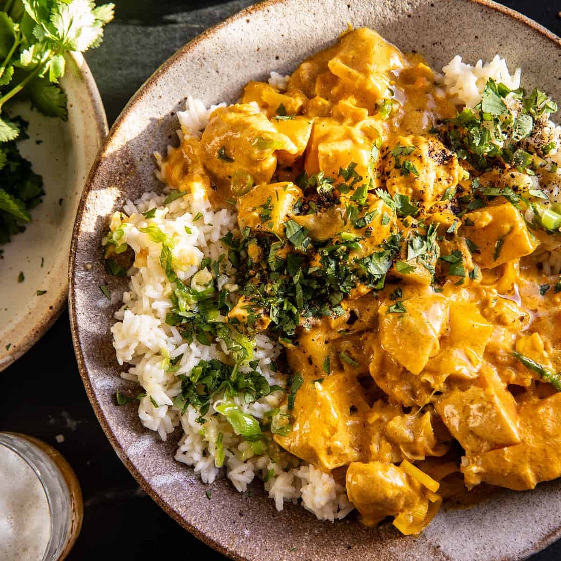 Crockpot Thai Yellow Curry Chicken with Garlic Rice