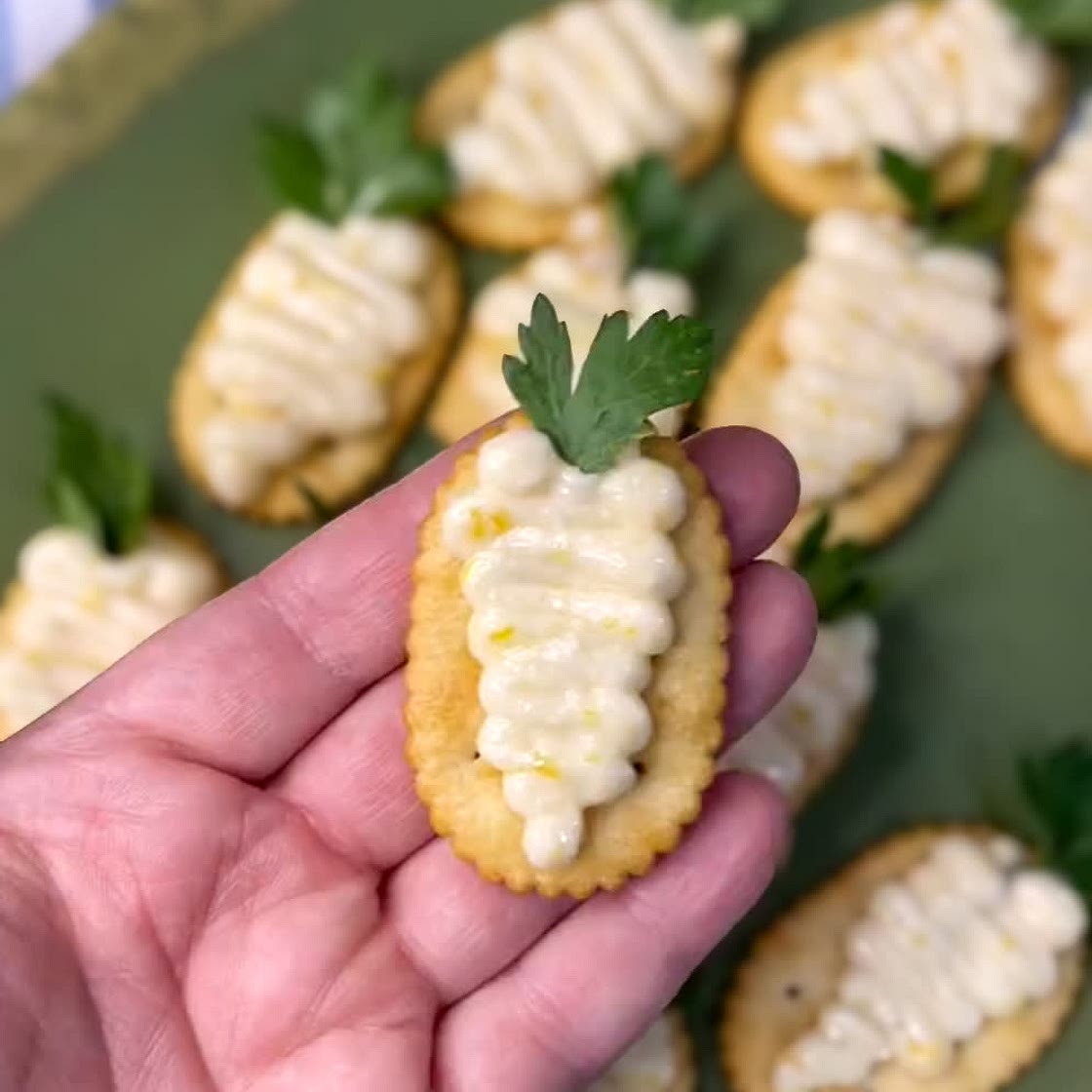 Peachy Jam topped Crackers Easter appetizer 