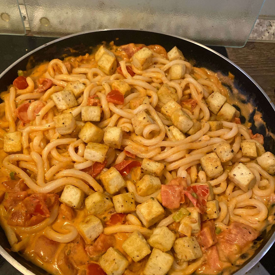 Tomato cream cheese Udon with Tofu