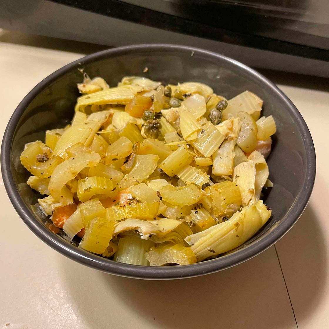 Pan-Roasted Halibut [Chicken] with Artichoke and Celery Salad an
