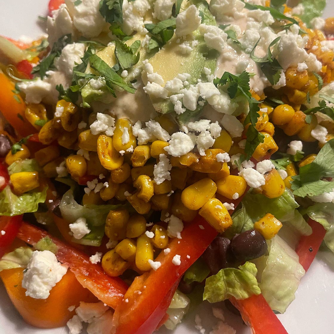 Mexican Street Corn Salad with Black Beans, Radish, Feta & Lime Crema